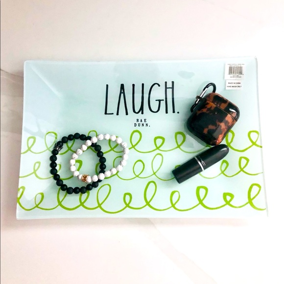 Rae Dunn LAUGH glass trinket tray